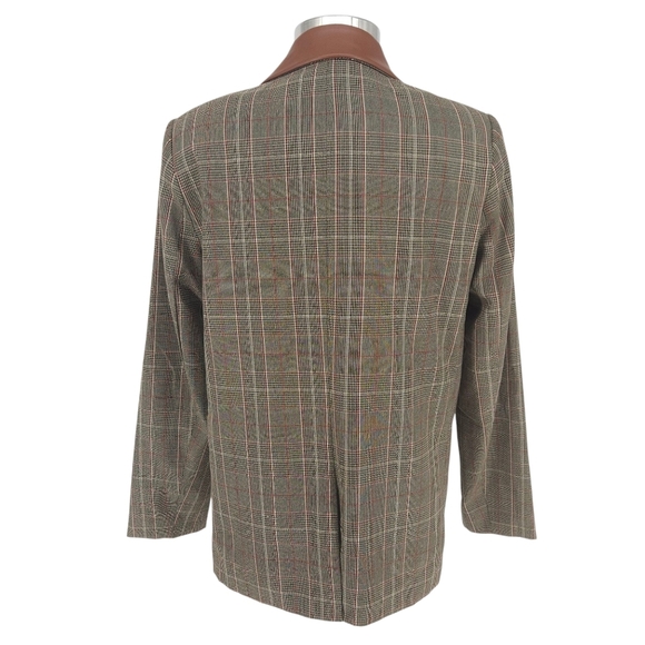 Steve Madden Oversized Blazer Brown Plaid Faux Leather 2 Button Jacket Medium - Picture 6 of 9